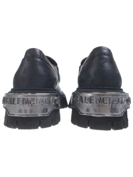 Balenciaga Tractor Loafer Distressed Leather Shoes with Loafers Plate Black main image 7